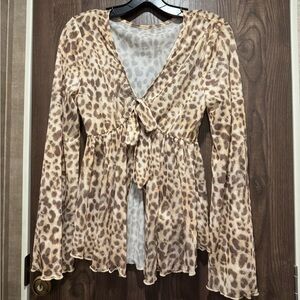 Leopard Print Tie-Front Women Top